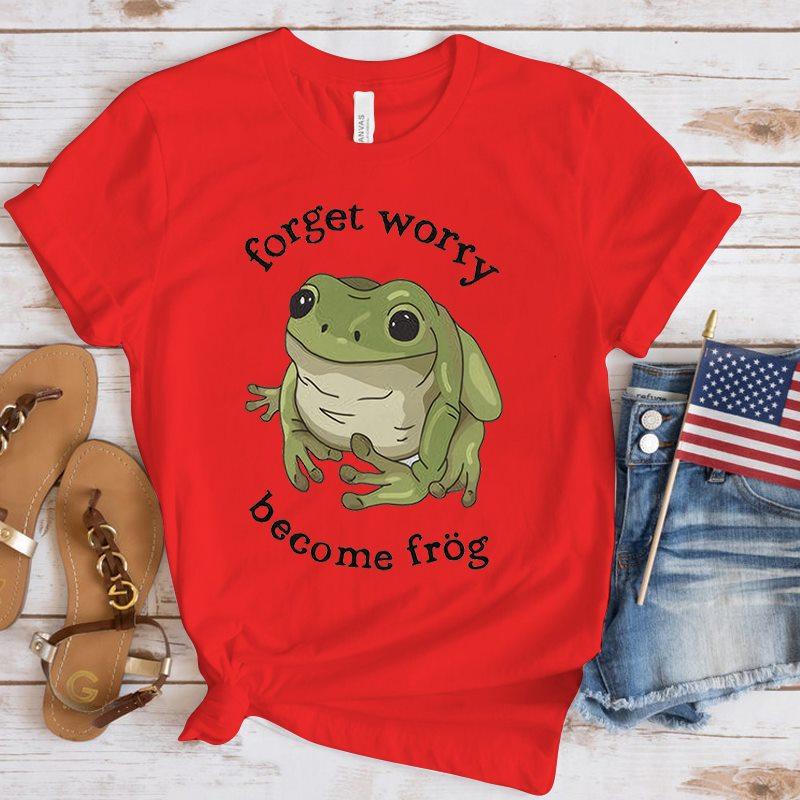 

Футболка Forget Worry Become Frog, топы, летние повседневные женские футболки, топы Ulzzang, уличная одежда в стиле хип-хоп, футболка с коротким рукавом в стиле Харадзюку 6XL