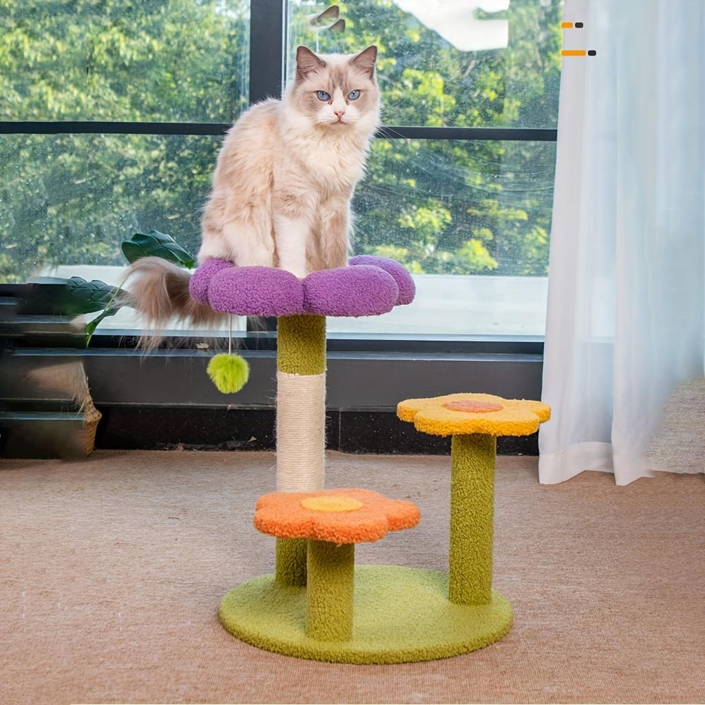 1PC Cat Scratching Post with Sisal Rope & Plush Base - Flower Design Cat Tree for Indoor Cats, Paw Grinding Toy, Pet Supplies
