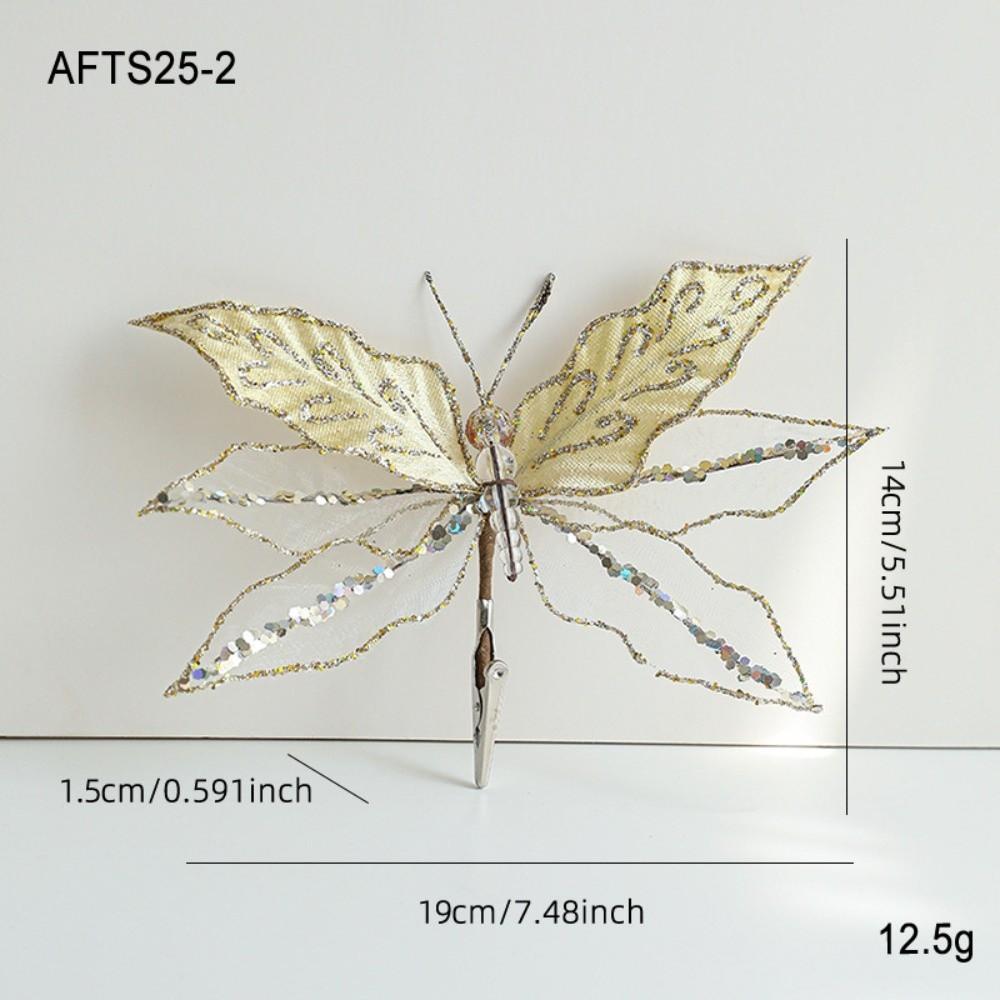 Сетка Стрекоза Рождественский Цветок Двойная Симуляция Искусственная Елка Украшение Блеск Изысканные Блестки