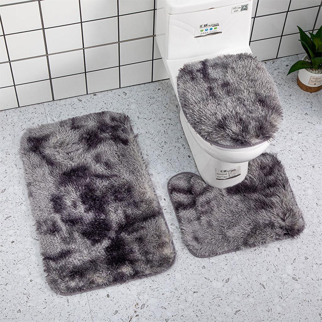 Bathroom Rug Set 3 Piece Includes Non Slip Bath Mat Contour Rug and Toilet Lid Cover Soft Shaggy Microfiber Absorbent Mat for Home Hotel Use