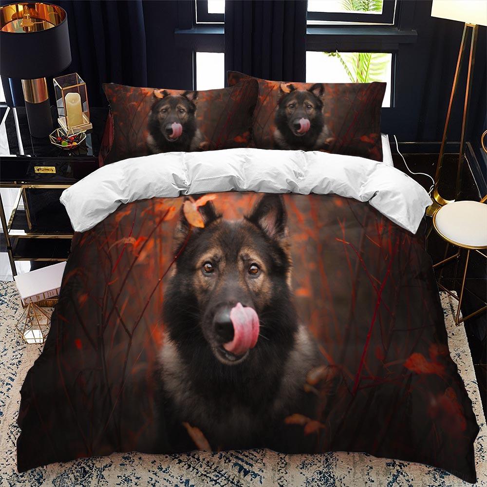 German Shepherd Duvet Cover Set King/Queen Size Purebred Hound Animal Bedin Set Kids Cute Dog Puppy Polyester  Meeting Cover