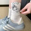 Women's Thin Seamless Cotton Socks - Cartoon Animals & 3D Bow, Mid-Calf Slouch, College Style for Spring & Summer