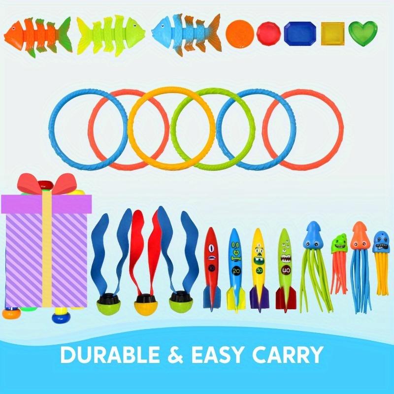 Joyfy 30 Pcs Diving Pool Toys for Kids Jumbo Set with Storage Bag Pool Games Summer Swim Water FishToys Multi-Item Party Favor