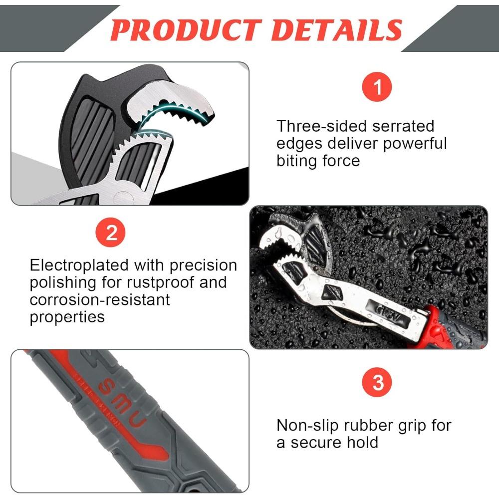 6 Inch Multi-function Adjustable Pipe Wrench, Self Adjusting Wrench, Quick Self-Adjusting Power Grip, Suitable for Mechanics, DI