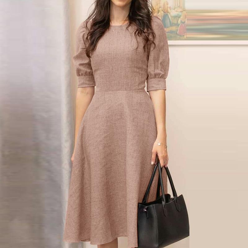 

Женское повседневное платье А-силуэта с круглым вырезом и короткими рукавами ZANZEA XL хаки