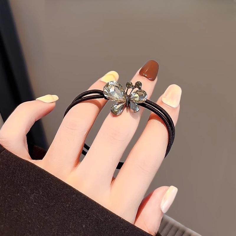 Korean Elegant Butterfly Hair Rope Female Exquisite Imitation Crystal Headband Girl Tie Hair Rubber Band Hair Rope Headgear