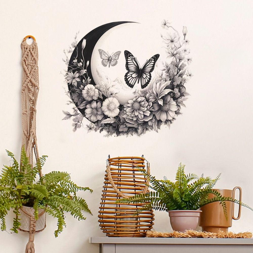 

Moon Wreath Butterfly Wall Stickers Creative Background Decor Decals DIY Art Wallpaper Office A