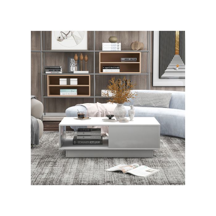 Couchtisch - MUVOE - Rechteckig weiß - LED-Beleuchtung - 15 Farben - 95 x 55 x 32 cm