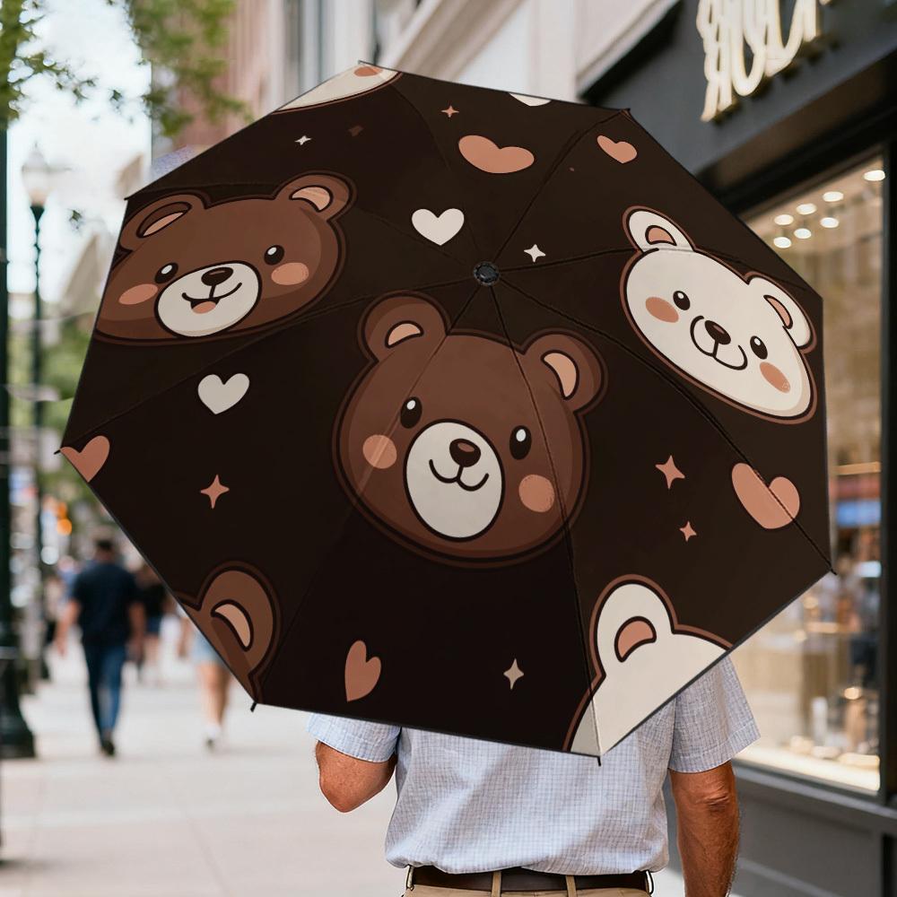 

1pc Cute Bear Face & Hearts Umbrella with - Self-Opening/ Closing, 8-Rib Reinforced Frame, Compact Portable Lightweight for &, (as the picture,Iron&8K)