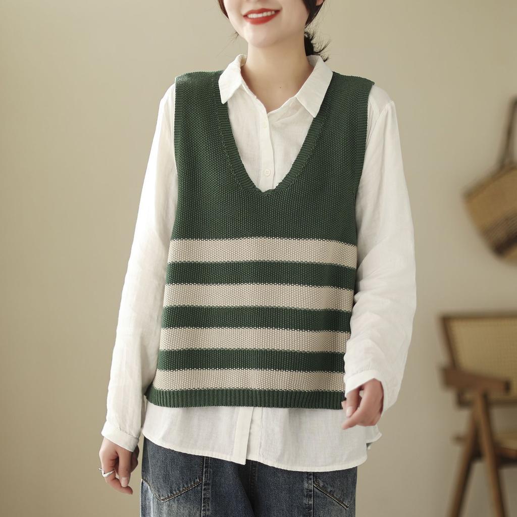 Dámský kardiganová vesta špičkový pruhovaný pletený top volná vesta na podzim a zimu