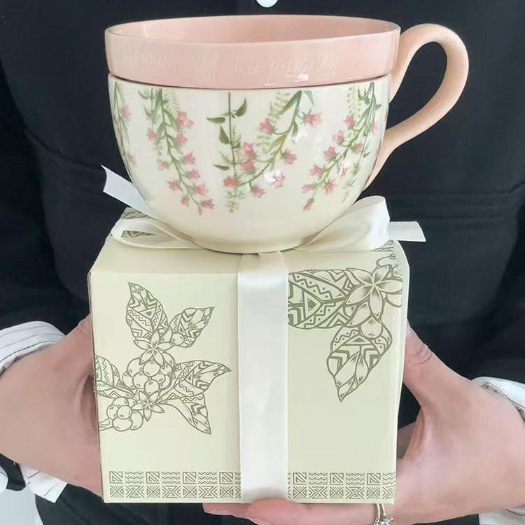 

Музыка Ветра Лилия, Креативная И Практичная Керамическая Кружка Большой Емкости С Крышкой, Многофункциональная Кружка Для Завтрака Молочная Кружка Миска Для Йогурта 460ml