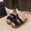 Curly Hair Thick-soled Fluffy Slippers Women's Outer Wear 2025 Autumn and Winter New Korean Version Soft-soled One-word Mop Versatile Casual Cotton Mo
