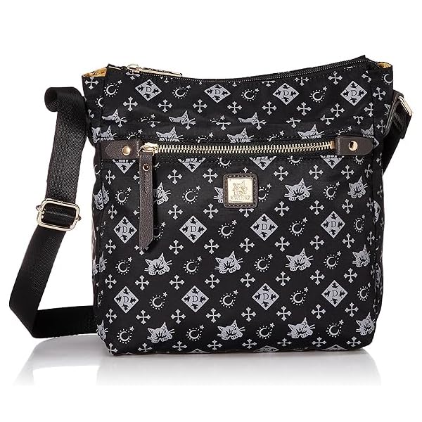 WACHIFIELD T2O Women's Shoulder Bag, Crossbody, Monogram, Stylish, Cat Print, Dayan the Cat, WTSK-03, Black
