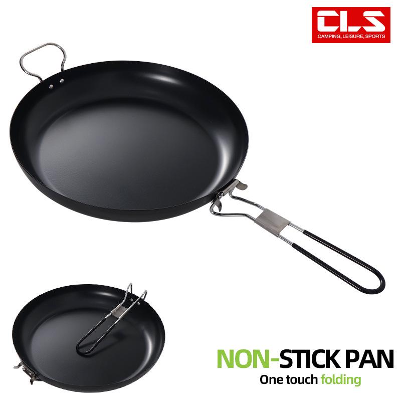 Portable Non-Stick Iron Frying Pan for Outdoor Camping and BBQ
