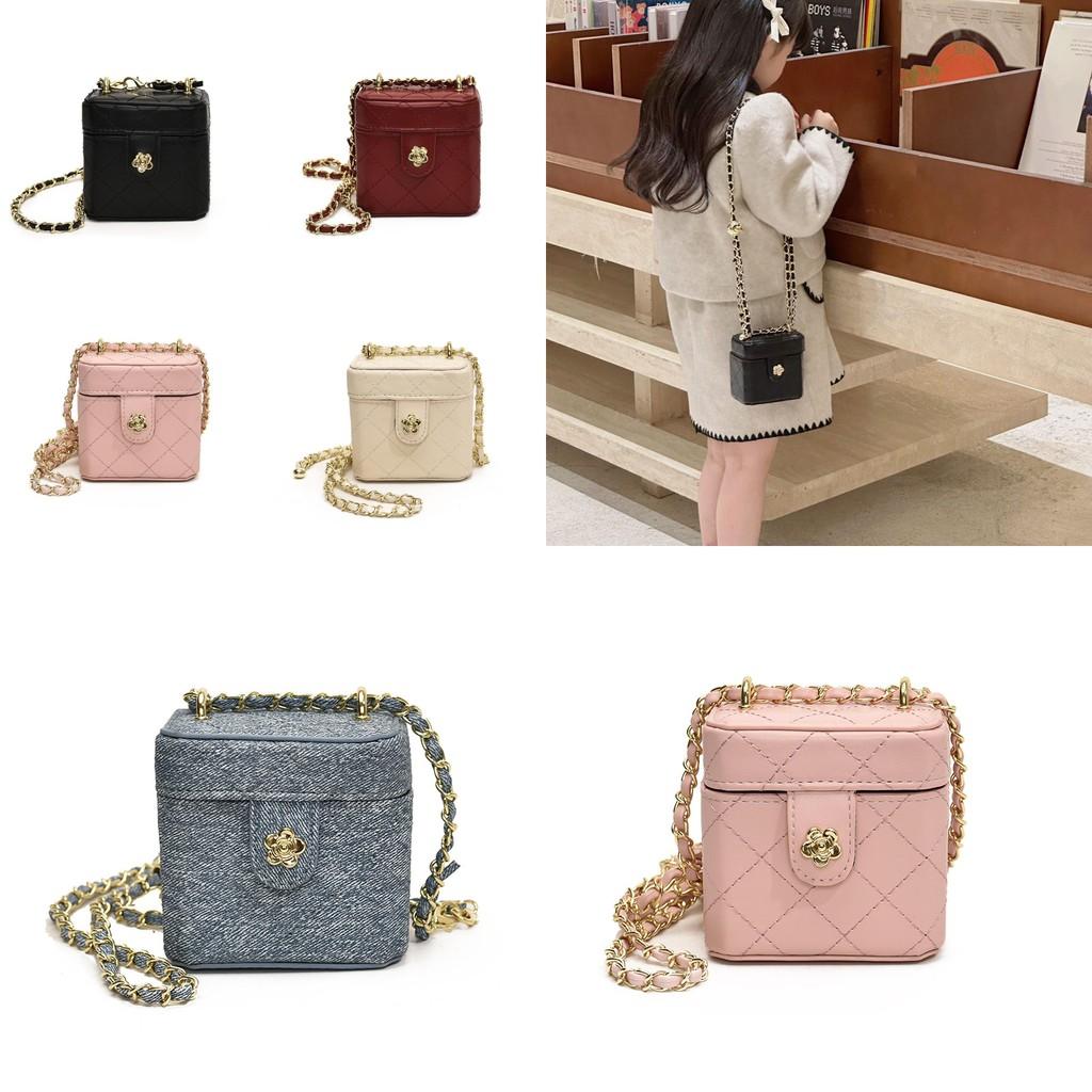 Stilvolle und trendige koreanische Mini-Box-Tasche für Kinder mit Ketten-Design in verschiedenen Farben