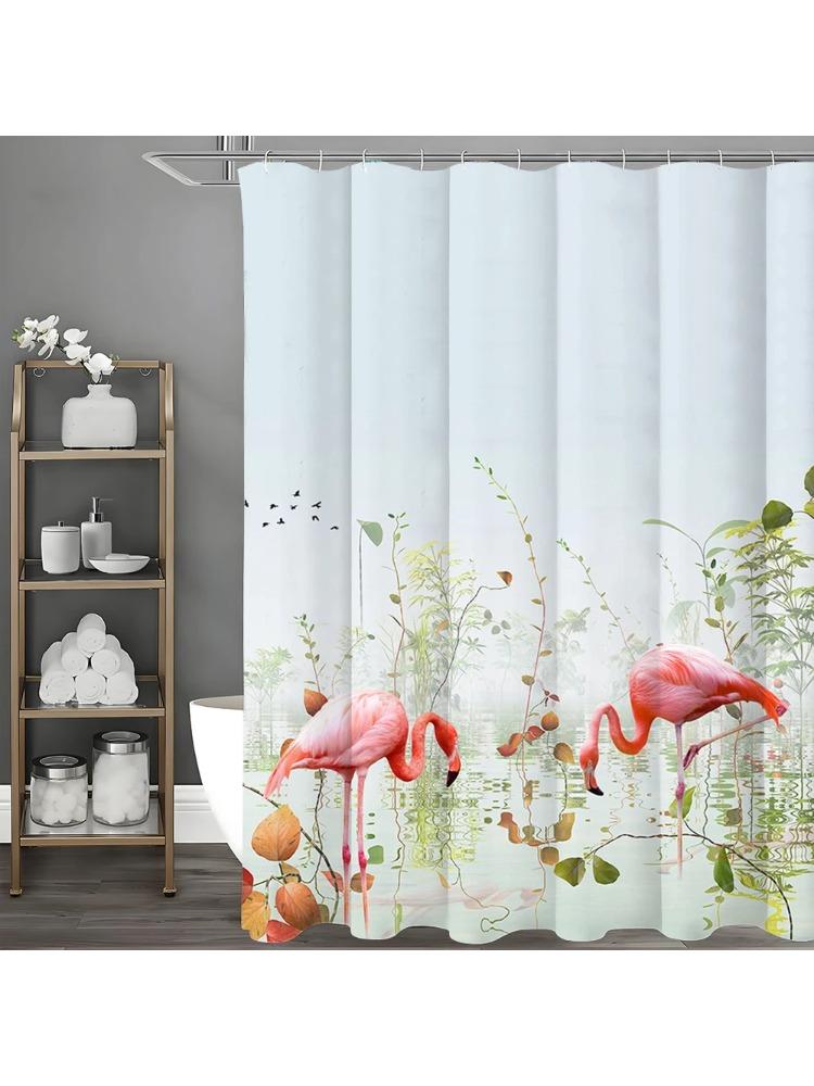 Flamingo Lake Floral Shower Curtain, Bathroom Decorative Shower Curtain, Waterproof Shower Curtain With Hooks W60H190(CM)-1 Pcs