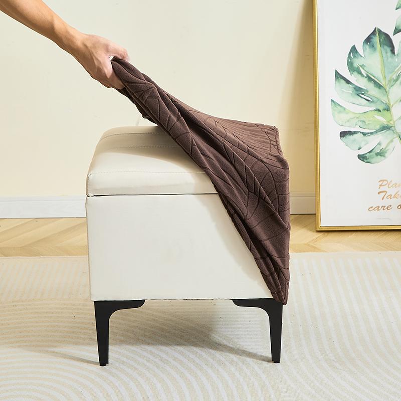 Gewebte Jacquard Ottoman Abdeckung Elastische Quadratische Fußhocker Abdeckung Einfarbige Staubdichte Fußhocker Überzug Für Schlafzimmer Party Gastfreundschaft 1 Stück Blatt