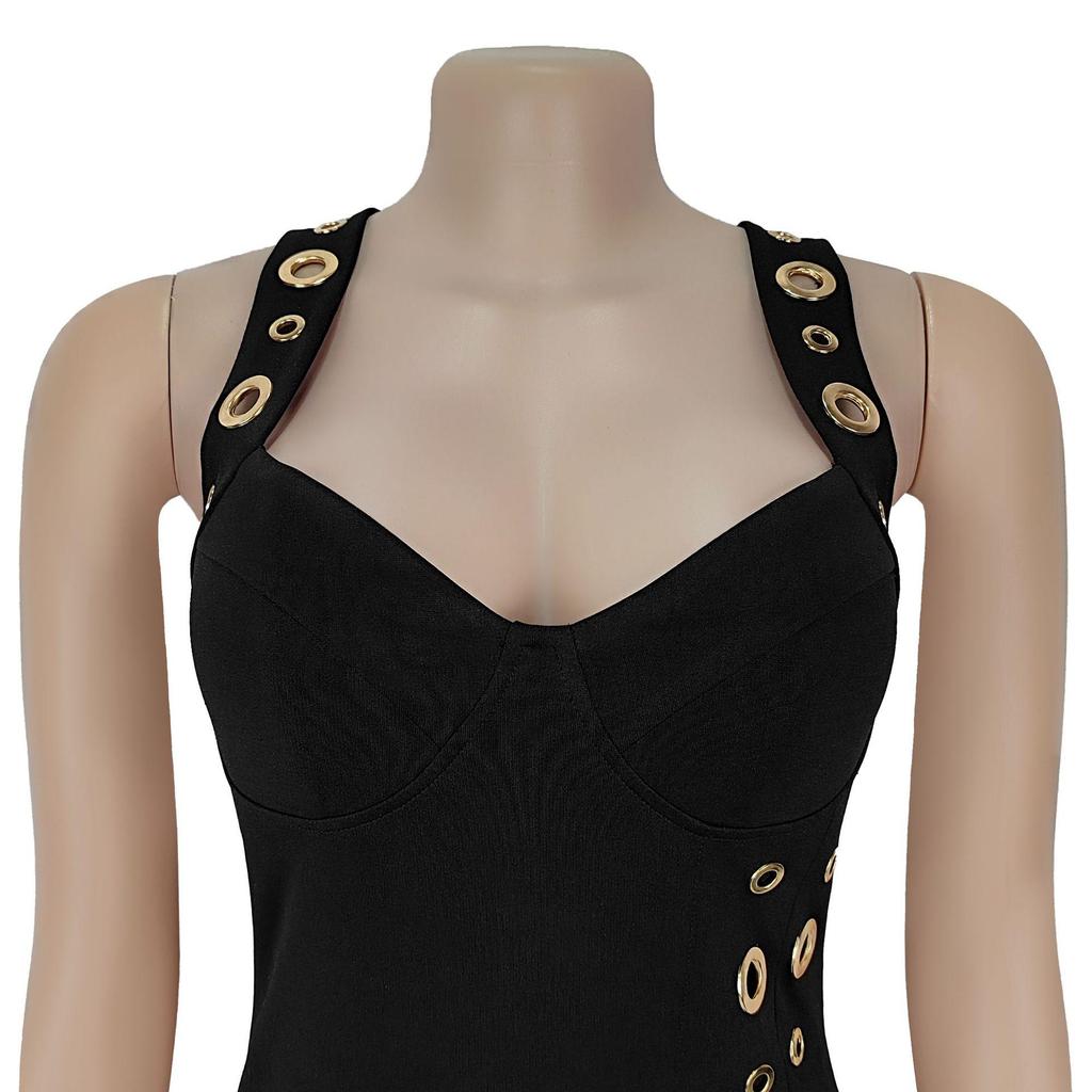 C7322 Elegant Slim-Fit Women's Dress with Button Decoration