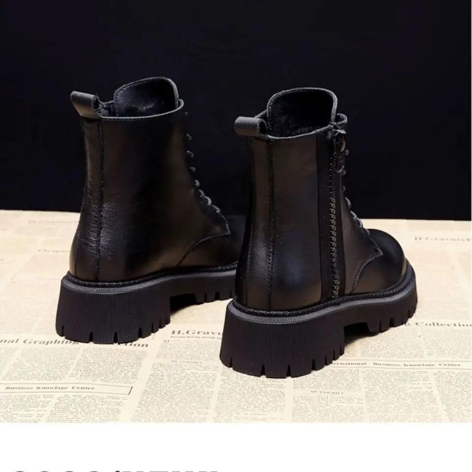 Thick-soled Female British Style Boots Wild Winter Short Boots Women Shoes Cotton Shoes Winter Plus Velvet