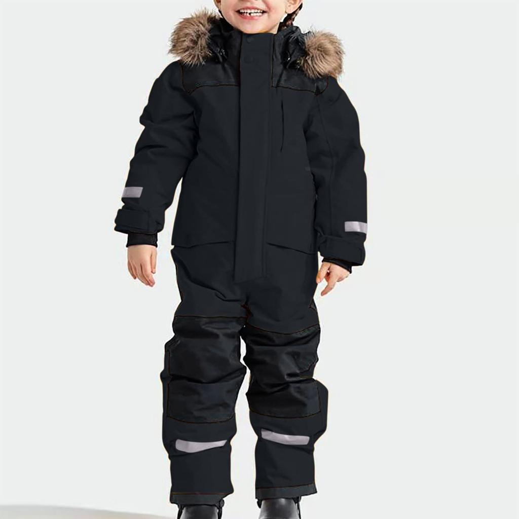 Children's Fashion Outdoor Waterproof Fleece-Lined Thickened Warm Boys' And Girls' One-Piece Ski Suit