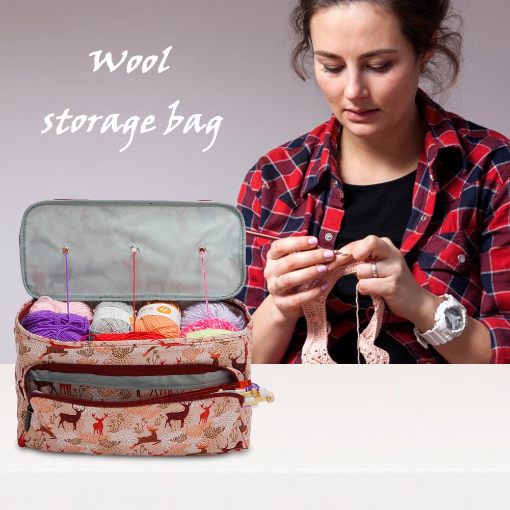 Wool Crochet Storage Bag Oxford Cloth Printing Knitting Needles Yarn Organizer DIY Needlework Sewing Supplies Organizer