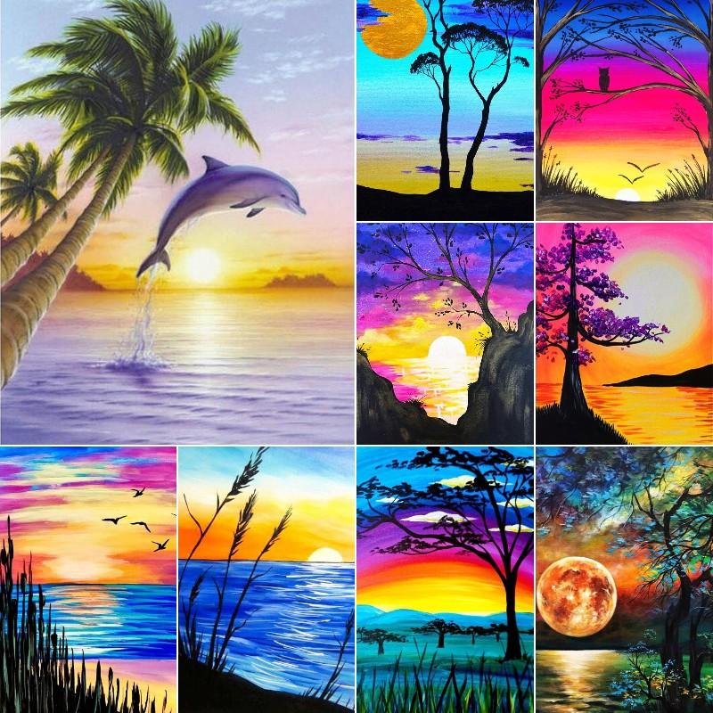 

Полный 5D алмазная живопись красивый пейзаж заката DIY Алмазная вышивка Алмазная мозаика наборы крестиков домашний декор подарок Round 20x30cm