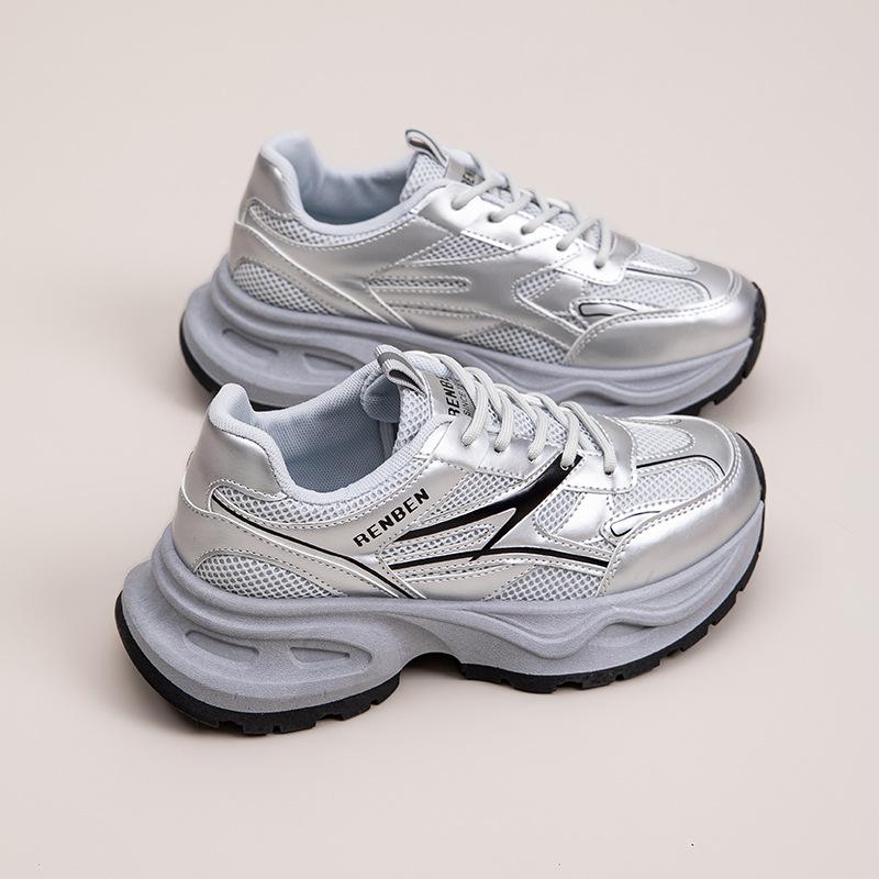 Thick-soled Silver Summer Dad Shoes Women's New Heightening Student Versatile Shoes Breathable Sneakers