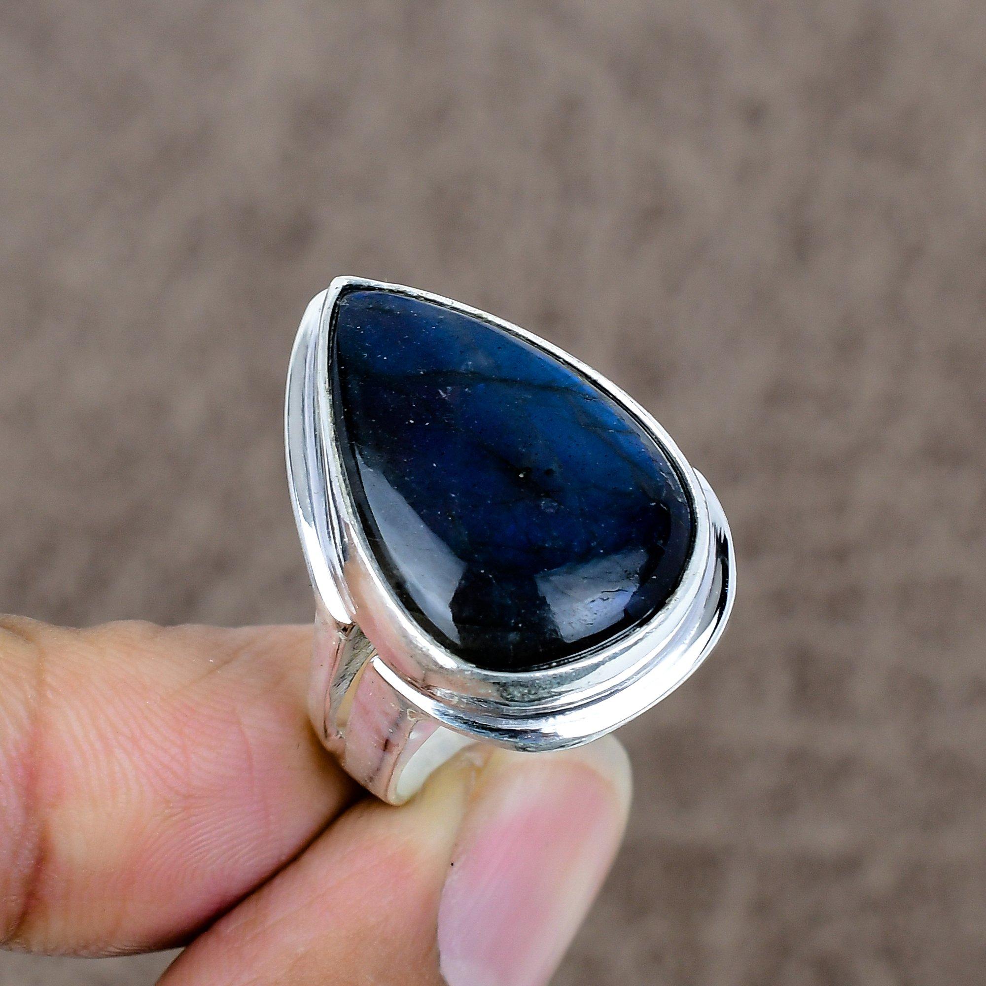 

Labradorite Genstone Handmade 925 Sterling Silver Jewelry Ring Size 9 KKG-495