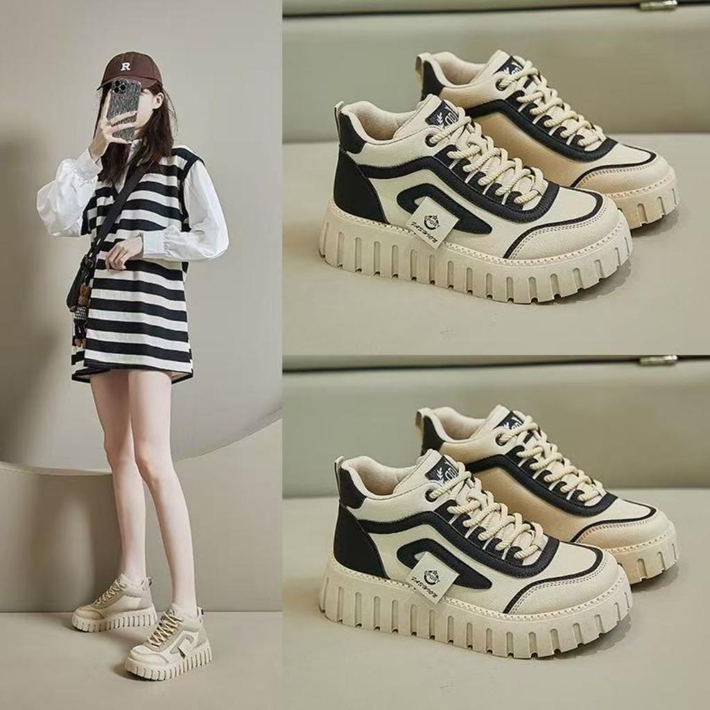 Winter New Women's High Top Shoes, Anti slip and Wear resistant Velvet Warm Boots, Thick soled Casual Sports Board Shoes