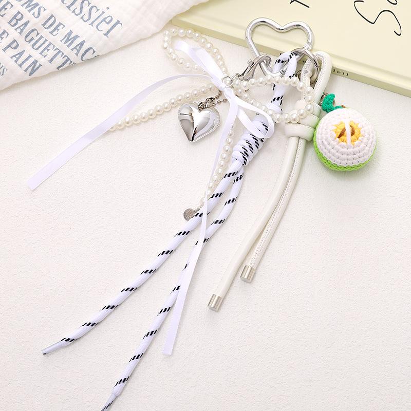 New Miu-style ribbon bow bag pendant, handmade crochet watermelon phone charm, versatile bag accessory Pendant