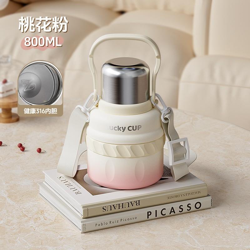 Large Capacity Vacuum Insulated Stainless Steel Water Bottle Women 800-1500ml Triple-Lid Design Portable Travel Cup