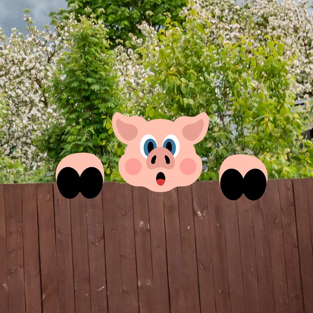Cartoon Animal Peeking Outdoor Fence Decoration Sign