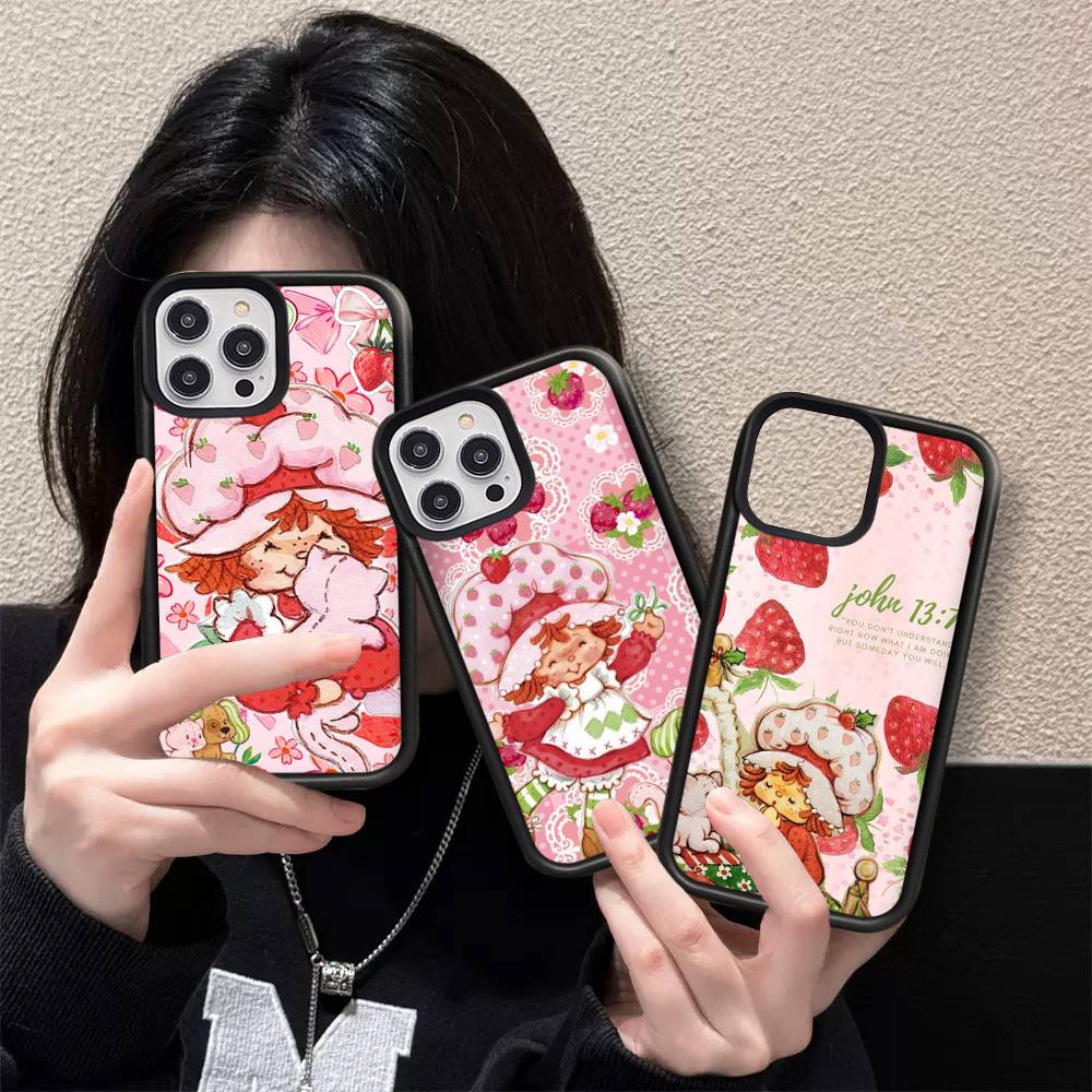 Animated S-Strawberry S-Shortcake Phone Case For IPhone 17 16 Pro Max 11 12 13 14 15 Hard PC+TPU Bracket Back Cover