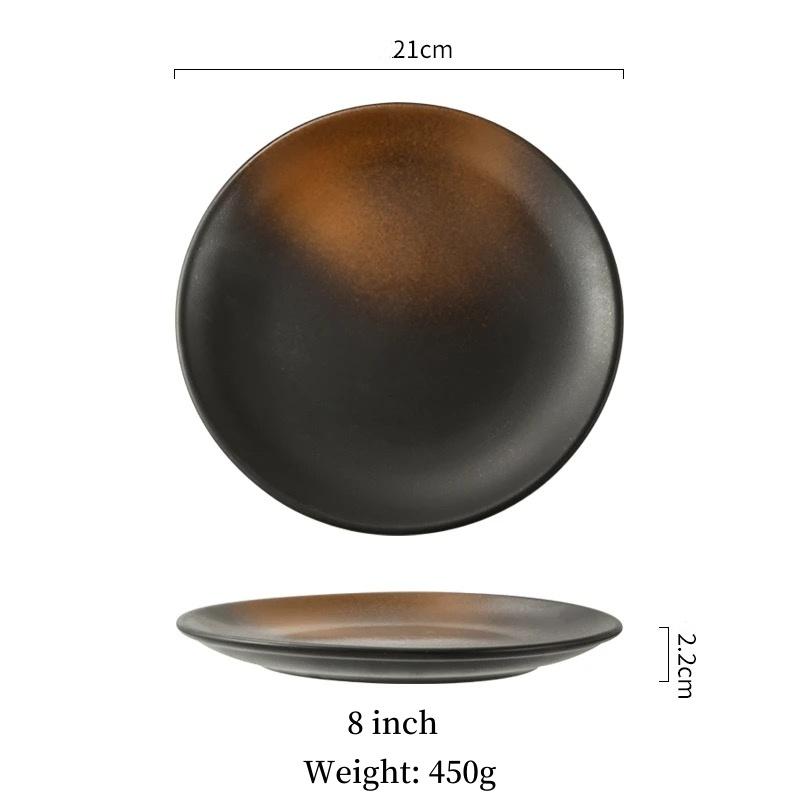 Multifunction Black Ellipse Circle Dinner Plate Under-Glazed Ceramic Dessert Tray Steak Pasta Dish Dinnerware Microwave Safe