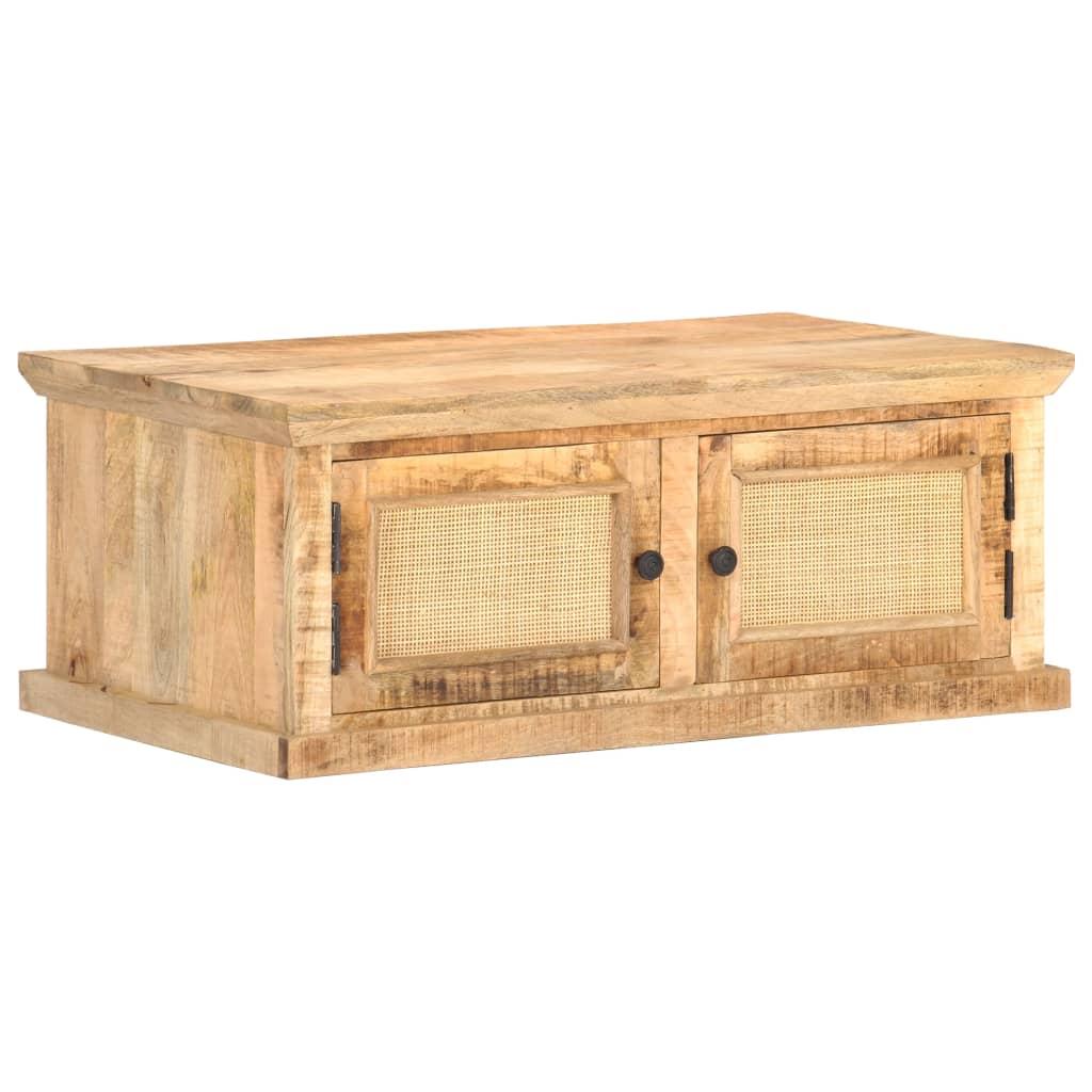 Coffee Table 90 X 50 X 35 Cm Solid Mango Wood and Natural Wicker