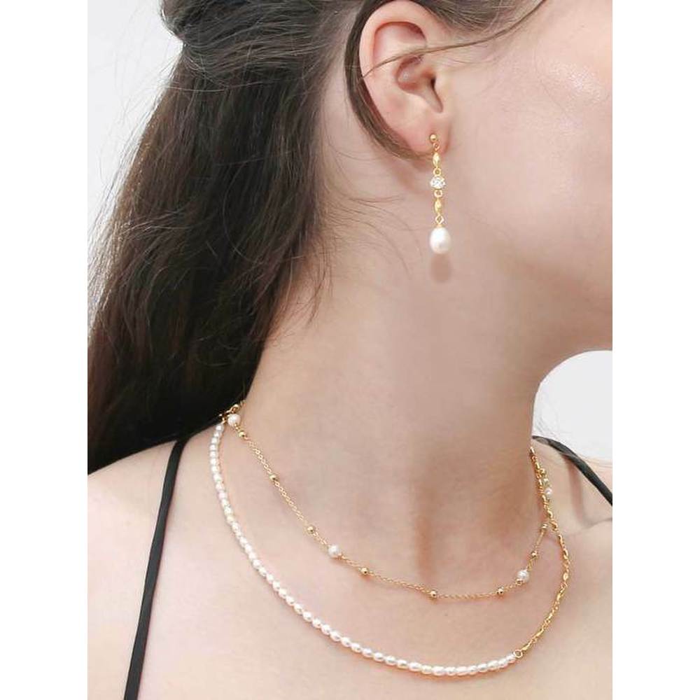 925 Silver + 18K Gold White Natural Pearl Small Symbol Chain Necklace