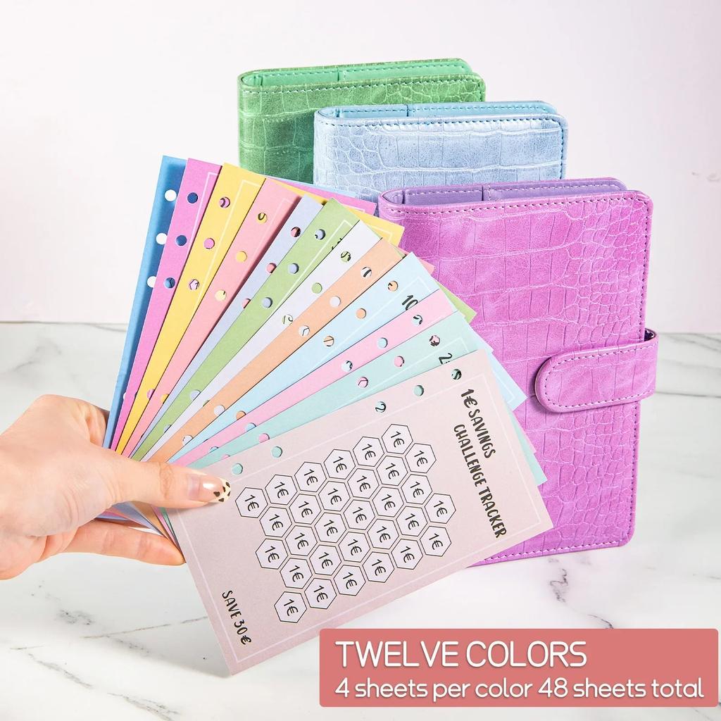 48 Sheets Week Savings Challenge Papers A6 Loose Leaf Binder Save Money Notebook Euros USD Cash Budget Planner Supplies