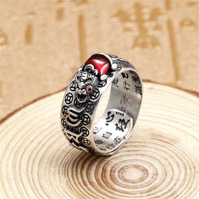 Chinese Feng Shui Pixiu Rings Silver Color Animal Pixiu Adjustable Ring for Women Men Buddhist Amulet Wealth Lucky Jewelry Gift