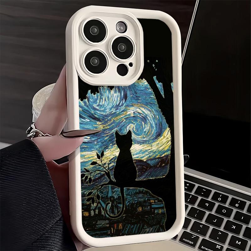 Phone Case for iPhone 17 Air 16E 15 16 Pro Max Black Cat Aesthetic Pattern Cover 14 Plus 13 12 Mini Soft Shell Silicone Fundas