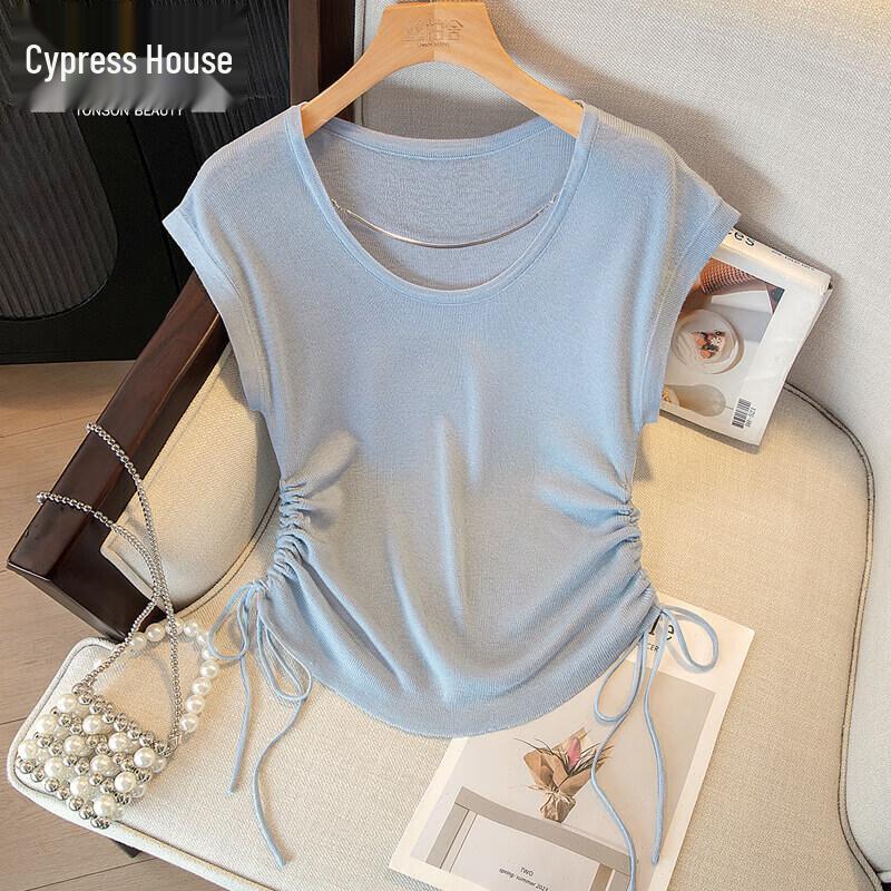 Sibeishe Women s Round Neck Knit Top with Chain Detail XL