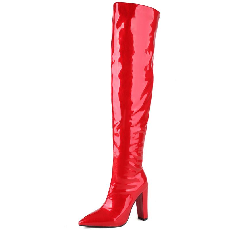 Patent Thigh High Boots Women Leather Sexy Point Winter Tall Long Party Dance Shoes Female 2025 New Trends Over the Knee Boots
