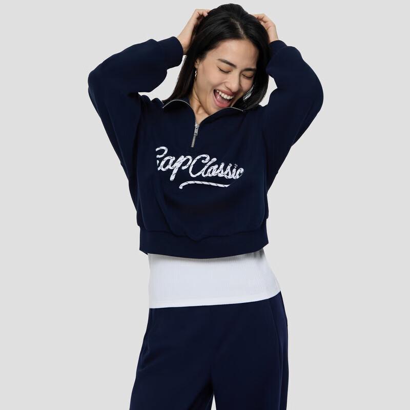 GAP Women's Batwing Half-Zip Stand-Collar Sweatshirt with Rope Embroidered Logo