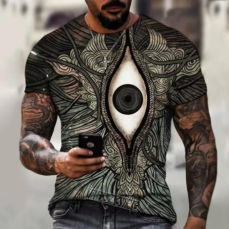 Summer Men's Casual T-shirt Street Fashion Short Sleeve Harajuku Graffiti 3D Printed Full Match Round Neck New Tops