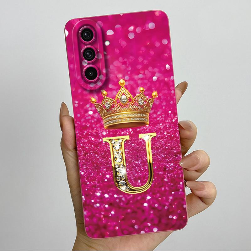 For Samsung Galaxy A37 A57 5G 2025 Crown Initial Letter Couple Phone Case SM-A376B SM-A5760 Soft Silicone Lens Protective Casing