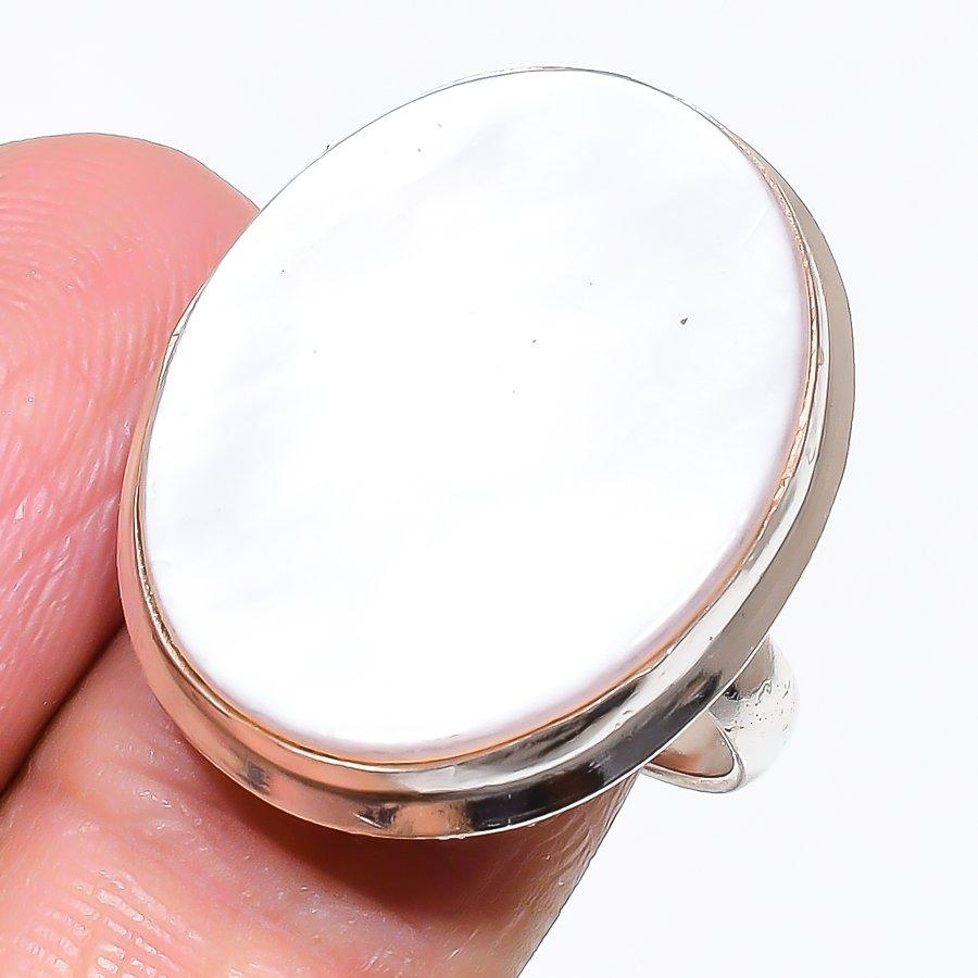 

Mother Of Pearl Gemstone Handmade 925 Sterling Silver Jewelry Ring Size 8.5 KJ-522