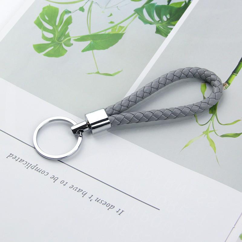 Solid Color Woven Leather Key Pendant for Men and Women - Couple's Metal Keyring Accessory