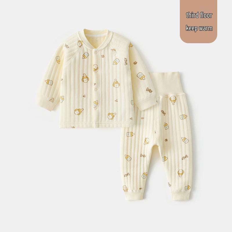 Seamless Pure Cotton Newborn Set: High-Waist Belly Protection, Warm Autumn Pants & Top 110cm (14-17kg)