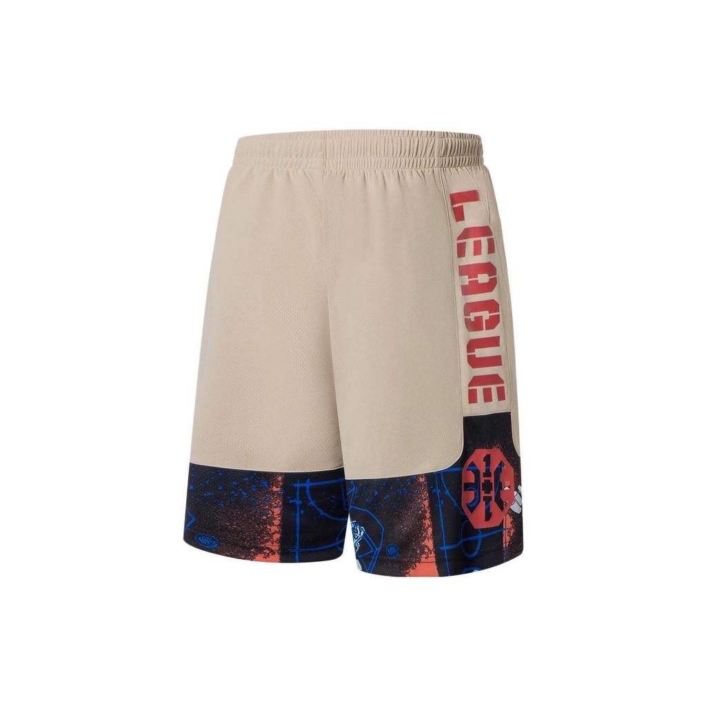 Li-Ning Badfive Grass And Wood Series Contrast Logo Letter Print Straight Casual Shorts Men Bottoms Coastal-Grey Black Red AAPS031-5