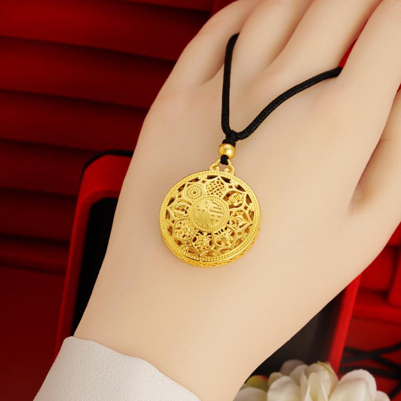 Eight Treasures, Fortune, Lotus, Hollow Out Ancient Method, Lotus, Compass, Accessories, Necklace, Pendant