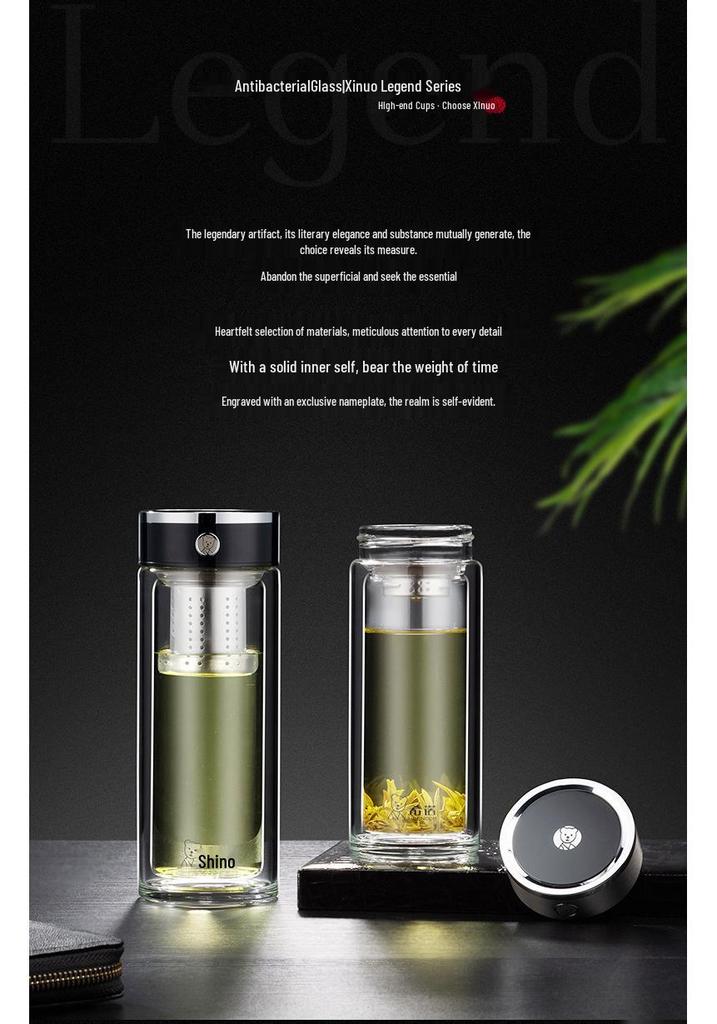 Dual-Layer Antibacterial Glass Cup for Women & Men - Compact Business, Travel, Office, or Car Use.